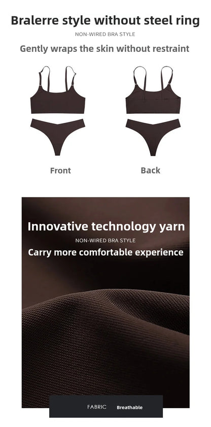 Hot Sale High Quality Latest Design Us Size Stylish Solid Ice Silk Seamless Wireless Bras And Women Underwear Set