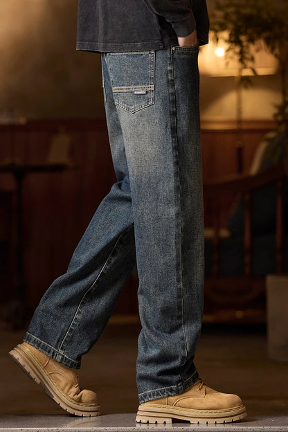 Mens Elastic Waist Jeans Relaxed Fit Men's Blue Jeans with Elastic Waist with Zipper and Button