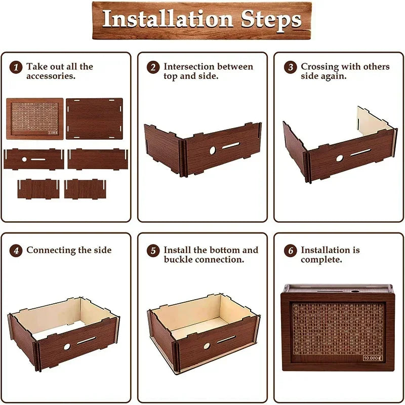 Wooden Piggy Banks, Dollar Cash Boxes, Reusable Assembled Cash Boxes, Home Decorations, with Savings Goals and Figures