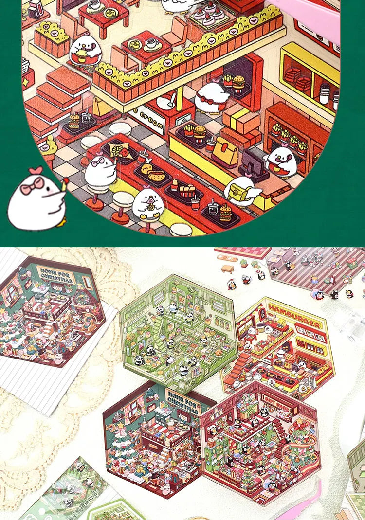 Christmas Theme DIY 3D Sticker Cartoon Pocket Cabin Scene Stacking and Pasting Festival Birthday Gift for Kid Child Student