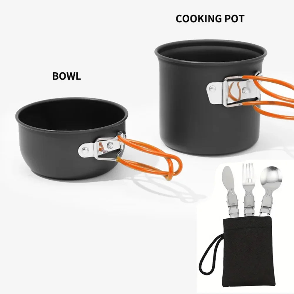 Camping Pots Cookware Set Portable Outdoor Cooking  Tableware for Hiking Trekking Picnic Fishing Mountaineering