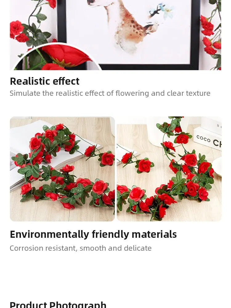 2.5m 1.8m Rose Artificial Flower Vine For Wedding Garland White Pink Home Room Wedding Decoration Silk Artificial Rose Vine Han