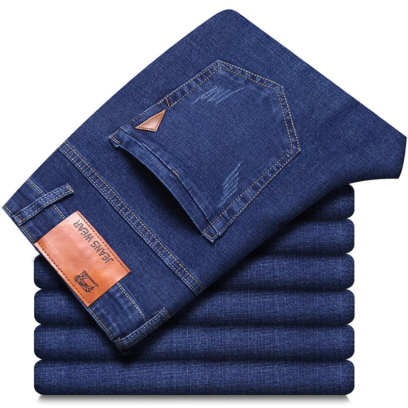 2025 New Business Men's Jeans Casual Comfortable Straight Stretch Fashion Classic Premium Blue Black Denim Pants Large Pants
