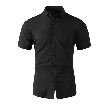 New Men's Business Casual Solid Color Short Sleeved Shirt for Summer Fashion No Ironing Comfortable and Versatile Top
