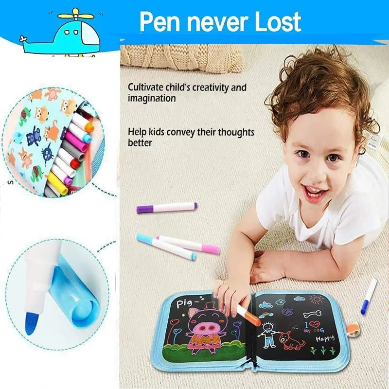 Erasable Doodle Book for KidsToddlers Toys Reusable Drawing Pads with 12 Watercolor Pens Preschool Toy Trip Writing Painting Set