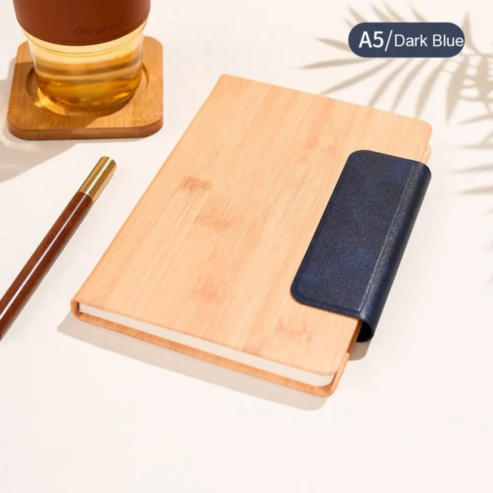 200 Pages A5 Notebook PU Leather Cover with Magnetic Buckle Business Office Notepad Wood Grain Thickened Paper Diary