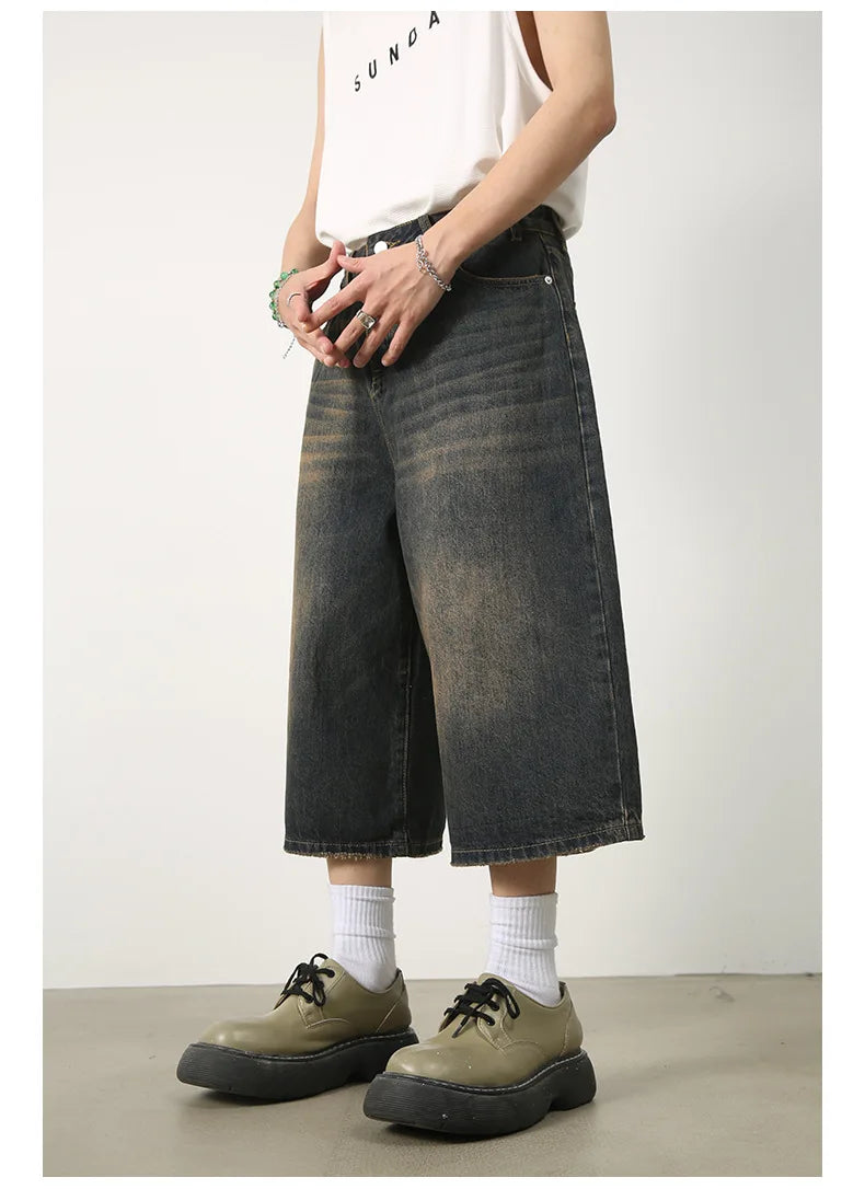 Women's Retro Wide Leg Baggy Casual Denim Shorts Harajuku Aesthetic High Waist Loose Shorts 2024 Summer Fashion Punk Shorts