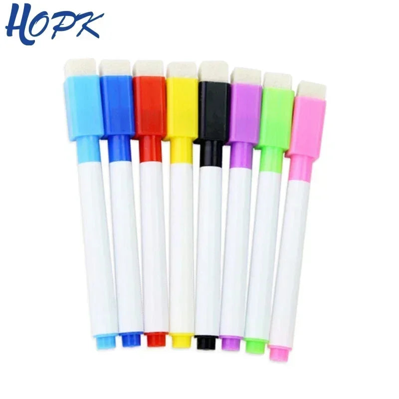 8PC Magnetic Colorful Whiteboard Pen Black White Board Markers Built In Eraser School Supply children's Graffiti Drawing pen