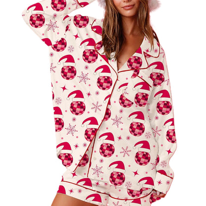 Women s 2 Piece Lounge Set Cozy Reindeer Christmas Tree Print Top and Bottom Pajama Set for Winter Nights