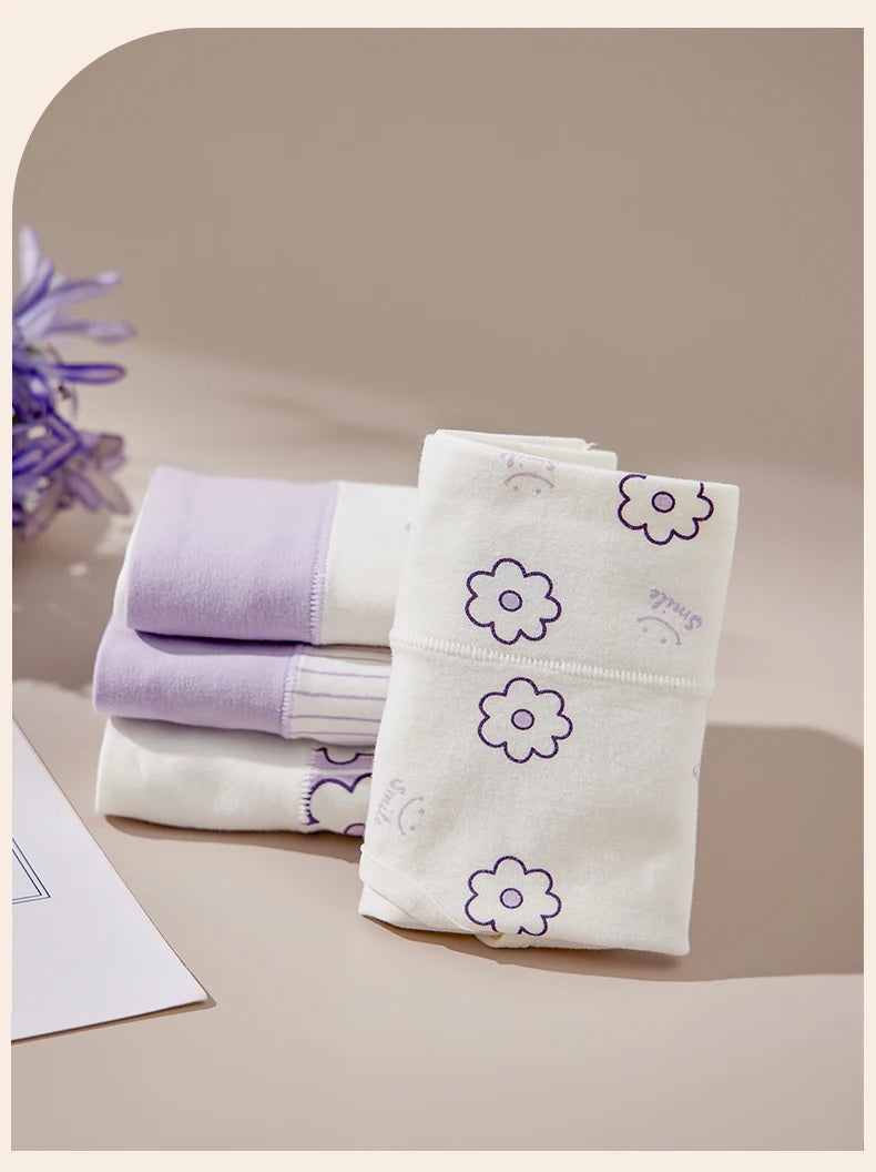 4Pcs/Set Cotton Panties Women High Waist Slimming Underwear Cute Print Young Girls Briefs Plus Size M-4XL Soft Female Lingerie