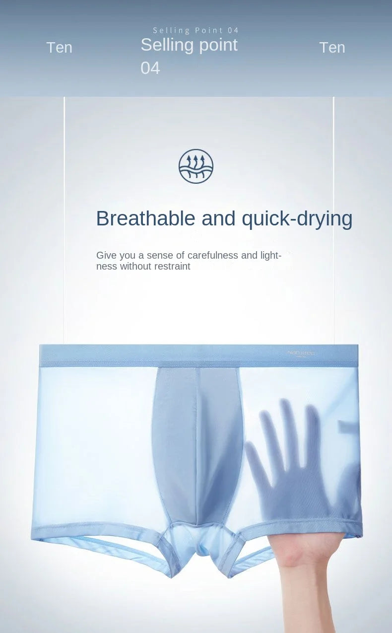 4pcs Boxer Shorts Men's Ice Silk Underwear Cool Underpants Breathable Sexy Thin Panties U Convex Lingerie Wholesale Lots L-6XL