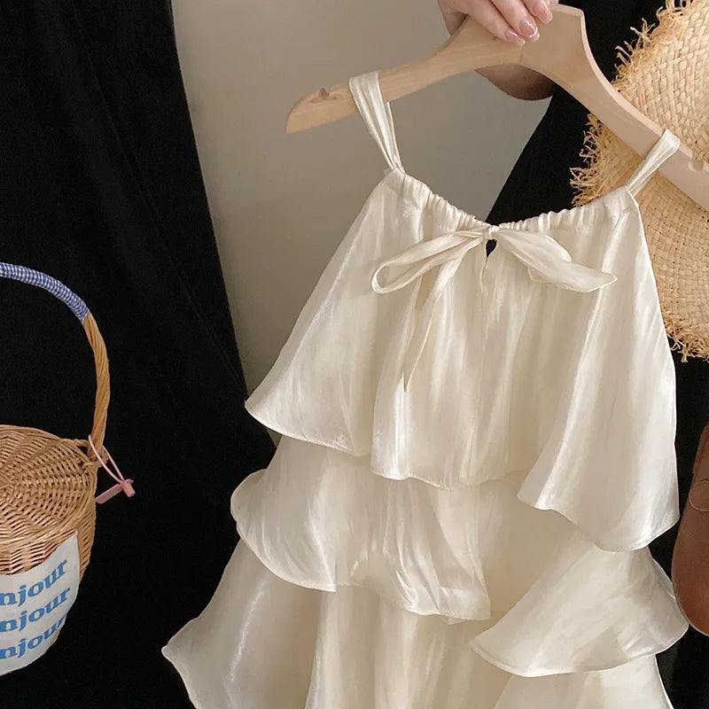Korean children's clothes 2023 summer new girls' sweet temperament dress  cake Slip dress kids clothes