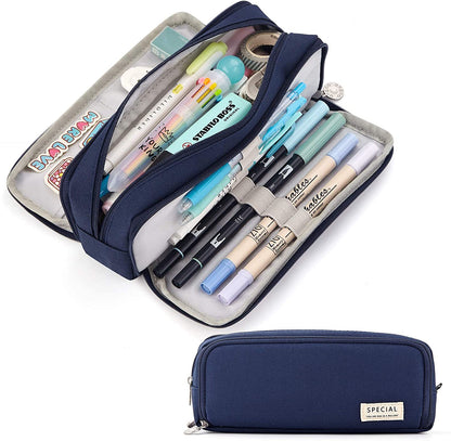 Kawaii Large Capacity Pencil Case 3 Compartment Pouch Pen Bag Double Side Opening Student Stationery Organizer School Supplies