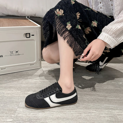 Shoes for Women 2025 Spring Autumn New Genuine Leather Ladies Moral Training Vulcanized shoes Retro Casual Flat Women's Sneakers