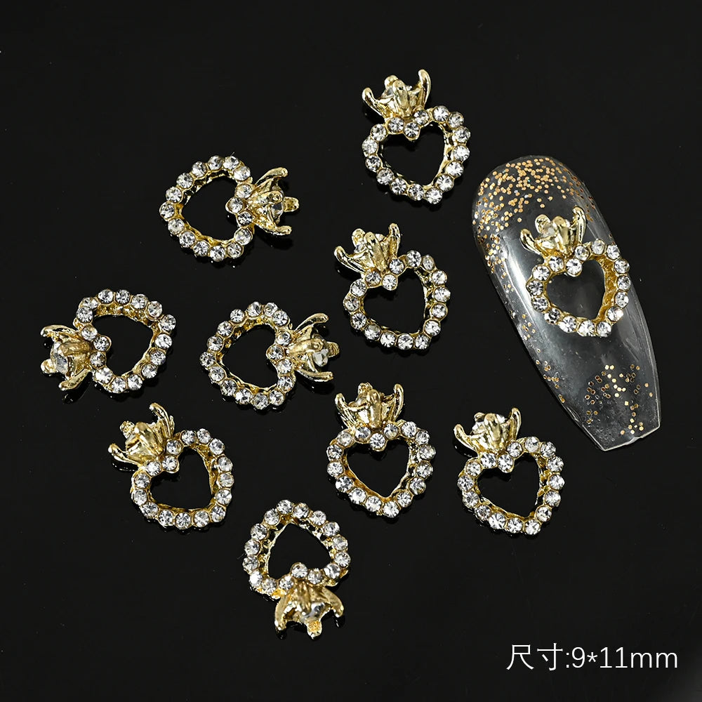 10Pcs Christmas Garland Bow 3D Nail Art Charms Sparkly Alloy Gold/Silver Wreath Design Jewelry Luxury Manicure Rhinestone Parts