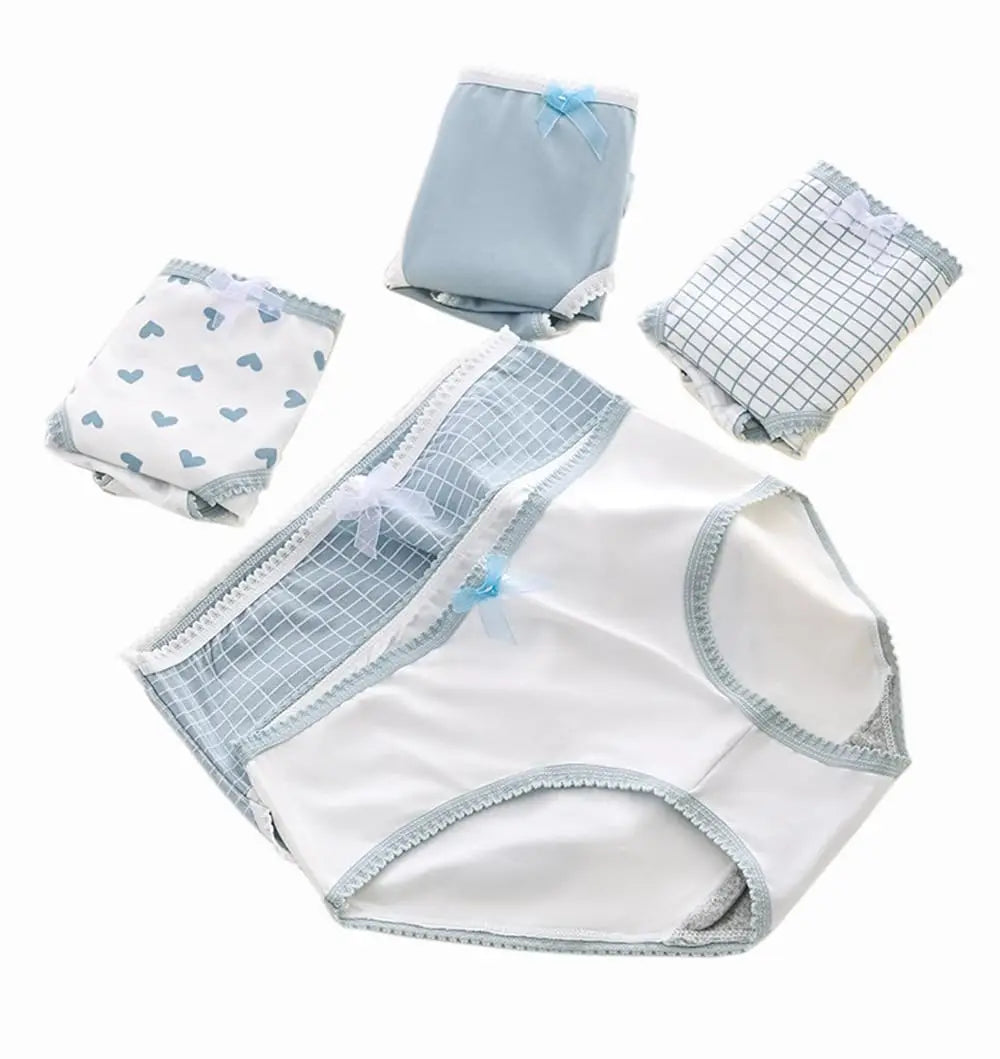 5pcs Women’s Cotton Panties Underwear Briefs Set Cute Bow Heart Plaid Print Soft Breathable Comfy Intimates Lingerie