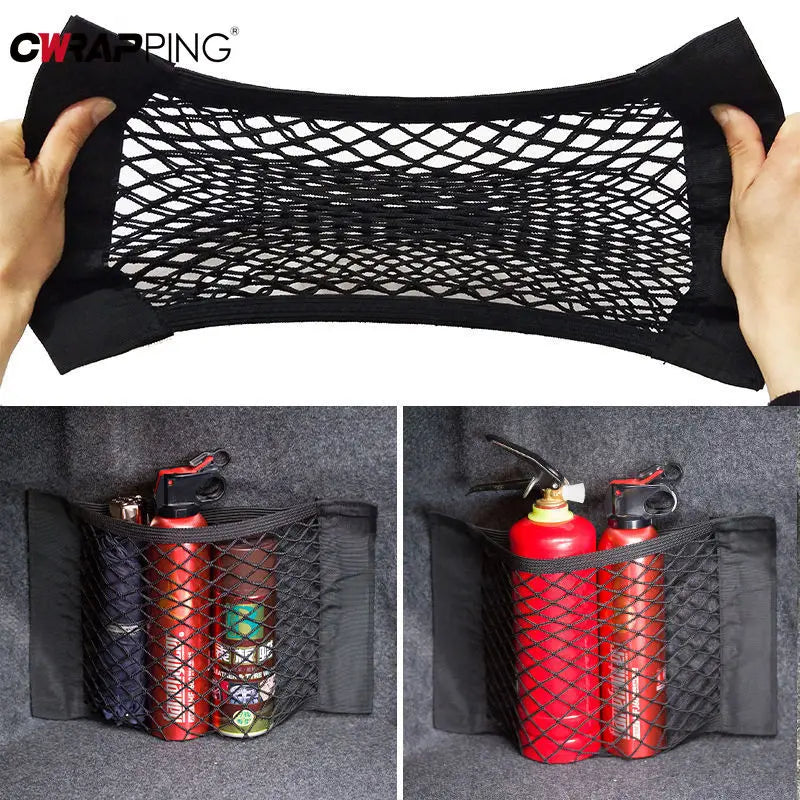 Car Rear Seat Storage Organizer Mesh Adjustable Elastic Straps Anti-Slip Net for SUV Sedan Vehicle Interior Organization Tools