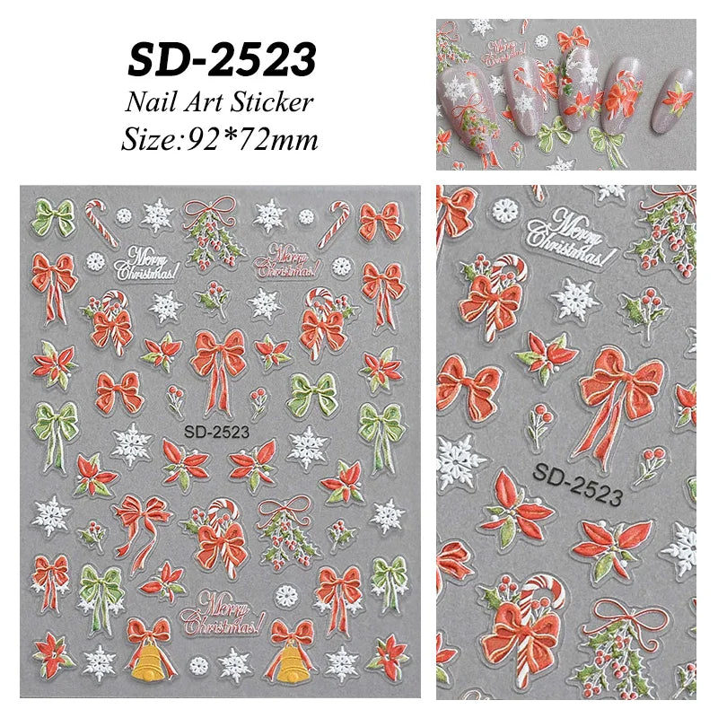 1 Sheet Embossed Snowflakes 5D Nail Stickers Decal Winter Christmas Nail Art Decoration Manicure Butterfly Nail Stickers Design