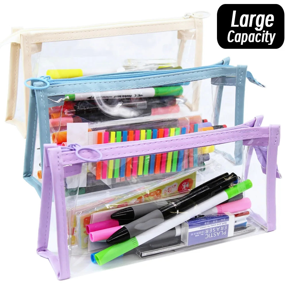 Transparent Triangular Pencil Case Large Capacity Simple Pen Bag Kawaii Cosmetic Bag School Study Stationery Office Supplies