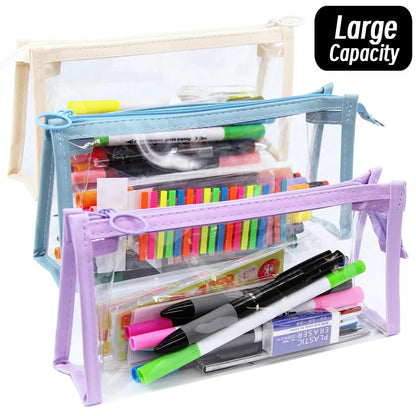 Transparent Triangular Pencil Case Large Capacity Simple Pen Bag Kawaii Cosmetic Bag School Study Stationery Office Supplies