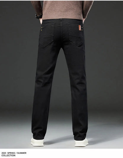 Men White Jeans Elasticity Straight Slim Fit Casual Soft Business Classic Brand Trousers Fashion Advanced Stretch Denim Pants