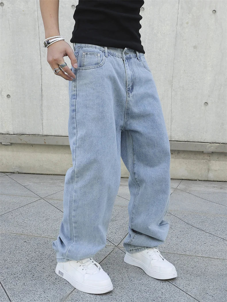 Spring Autumn Men Baggy Jeans Oversize Straight Loose Casual Denim Trousers Solid Color Streetwear Fashion Y2k Wide Leg Pants