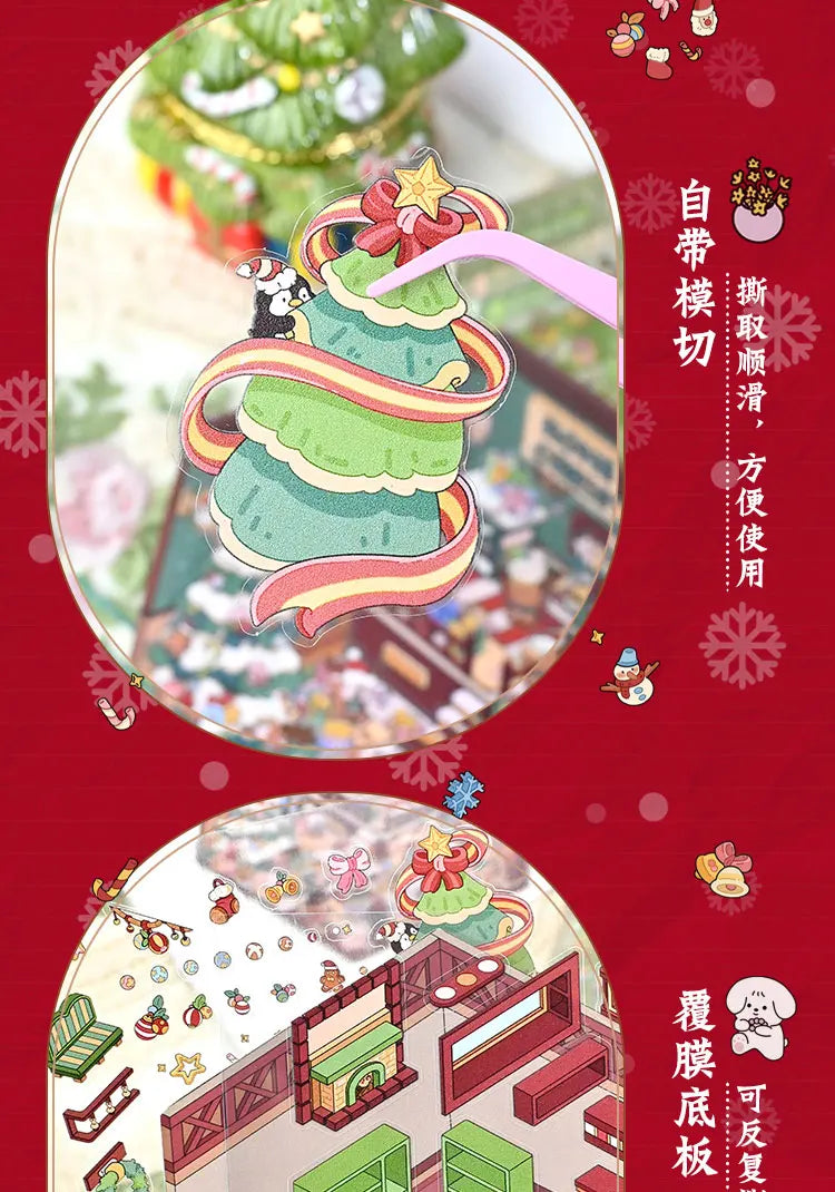 Christmas Theme DIY 3D Sticker Cartoon Pocket Cabin Scene Stacking and Pasting Festival Birthday Gift for Kid Child Student