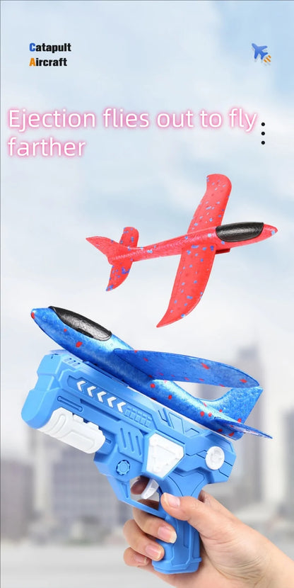 Glowing Foam Aircraft 10M Launcher Catapult Glider Aircraft Gun Toy Children's Outdoor Game Bubble Model Shooting Flying Roundab