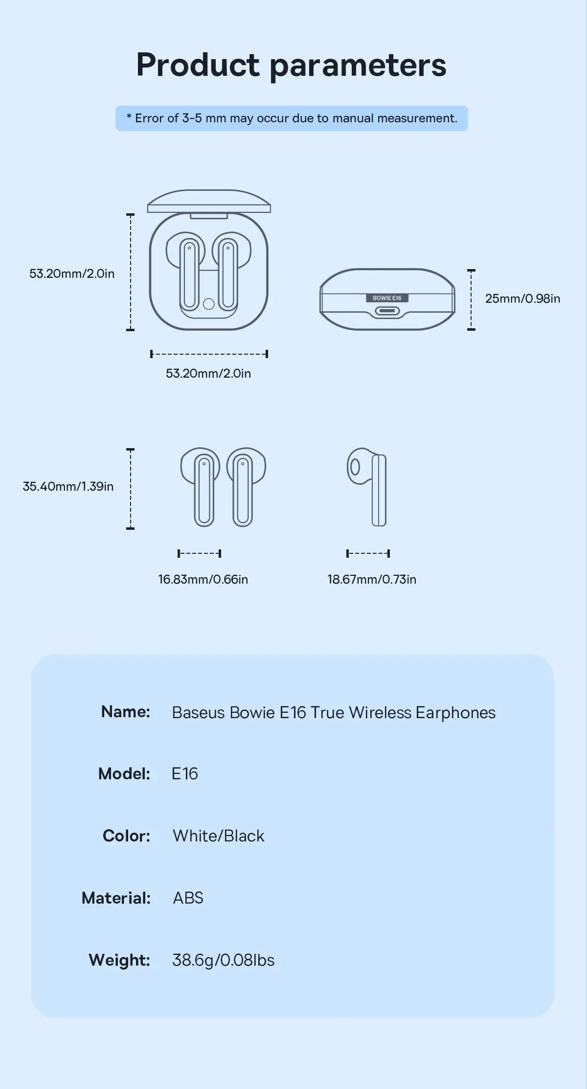 Baseus Bowie E16 Wireless Earphones Bluetooth 5.3 TWS Earbuds IPX4 Waterproof Earphone 30H Playtime 13mm Driver HIFI Headphones