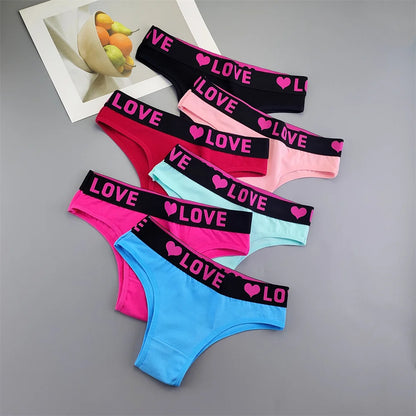 6 قطع من ملابس داخلية نسائية قطنية مطبوعة على شكل قلب بحزام عريض ملفوفة بشكل نصف أرداف بيكيني قصير للسيدات ملابس داخلية جميلة
