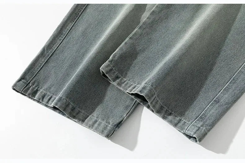 8XL Jeans New Wide Leg Washing Pants Men Trousers Neutral Solid Color Loose Casual Korean Fashion Pocket Plus Size Cargo Pant