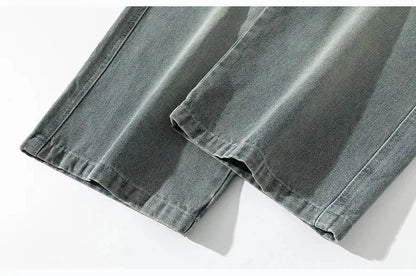 8XL Jeans New Wide Leg Washing Pants Men Trousers Neutral Solid Color Loose Casual Korean Fashion Pocket Plus Size Cargo Pant