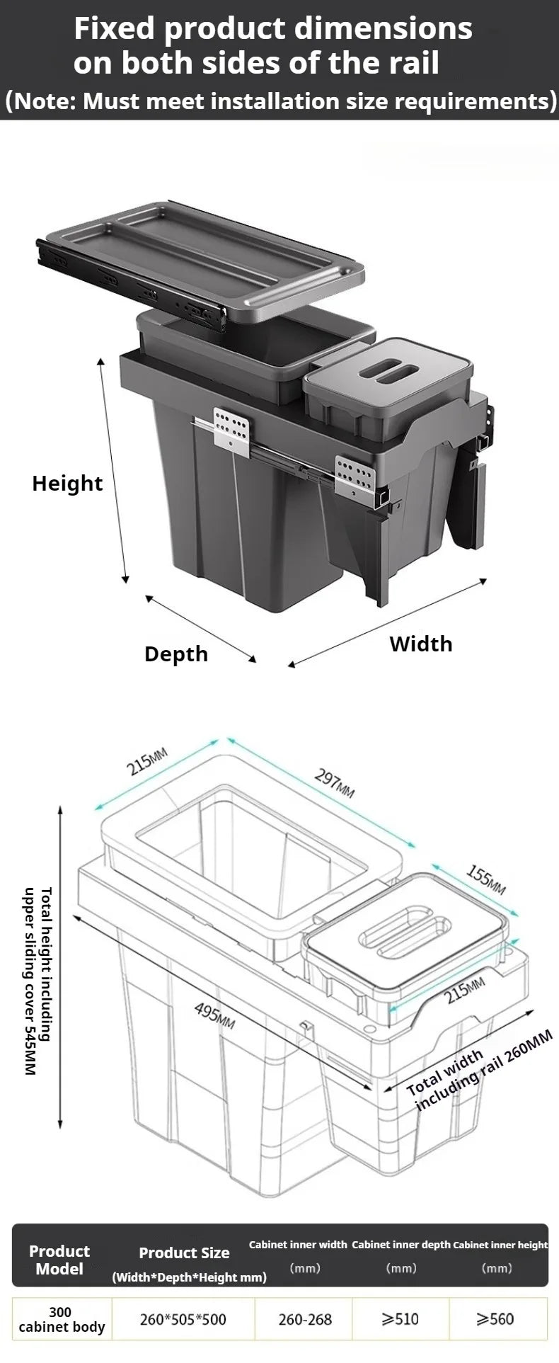 Kitchen Cabinet Embedded Trash Can Large Capacity Hidden Trash Can Classified Garbage Bin with Lid Kitchens Food Waste Disposal
