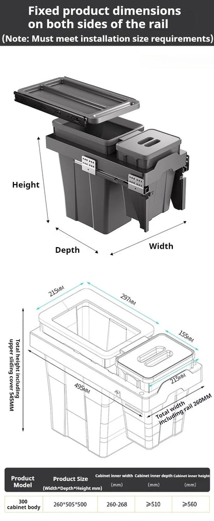 Kitchen Cabinet Embedded Trash Can Large Capacity Hidden Trash Can Classified Garbage Bin with Lid Kitchens Food Waste Disposal