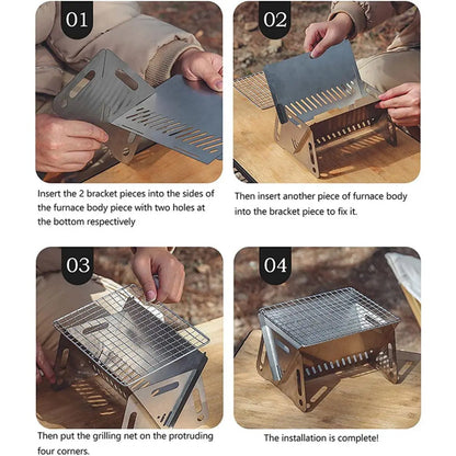 [Hot Sales] Barbecue Grill Heating Stores Multi-Function Camping BBQ Grill Rack Net Firewood Stove Stainless Steel BBQ Grill