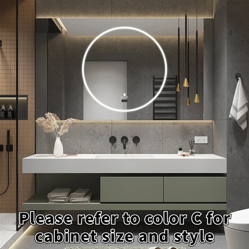 Bathroom Cabinet Smart Mirror Cabinet Slate Ceramic Integrated Washbasin Bathroom Vanity Cabinet with Sink Bathroom Furniture