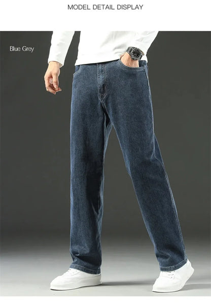 2025 New Spring and Autumn Men's Jeans, Loose, Comfortable, Straight, Business Casual, Versatile Wide-leg Business Trousers