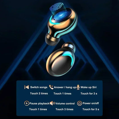 New Bluetooth Headphones 9D Stereo High Bass Sport Earphones Handfree Touch Control Tws Wireless Earbuds Waterproof Headset