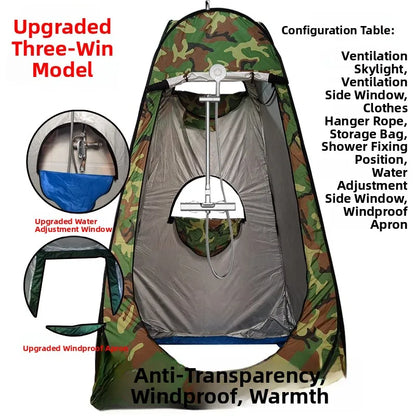 خيمة استحمام خارجية محمولة، خيمة طاقة سميكة، مرحاض متنقل، غرفة تغيير الملابس، عزل حراري، كاميرا، معدات سفر
