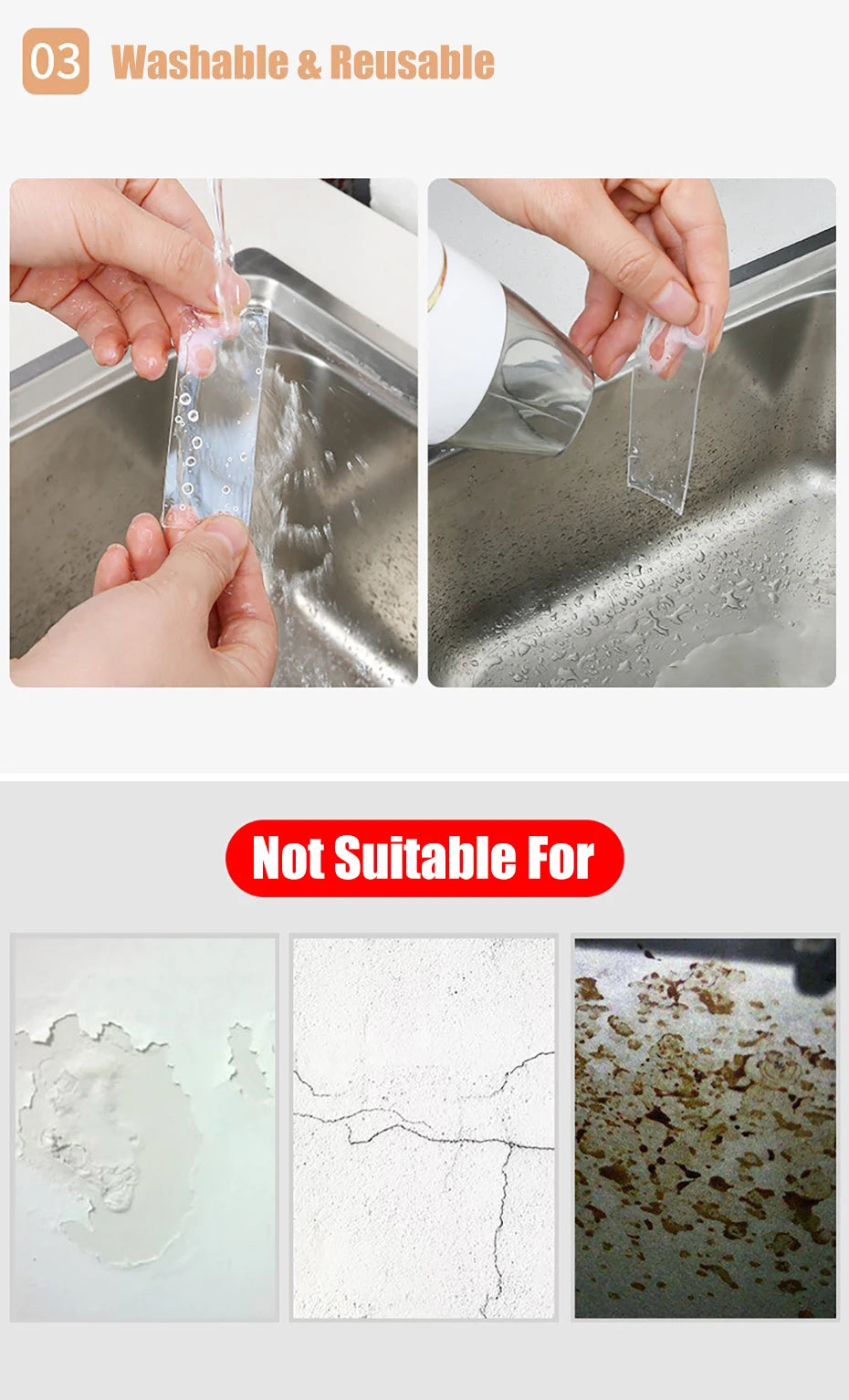 SEAMETAL Super Strong Double Sided Adhesive Tape Washable Reusable Transparent Double Tape No Trace Sticker for Car Home Office