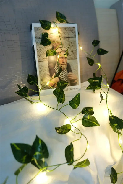 Flower Green Leaf String Lights Artificial Vine Fairy Lights Battery Powered Christmas Tree Garland Light for Weeding Home Decor