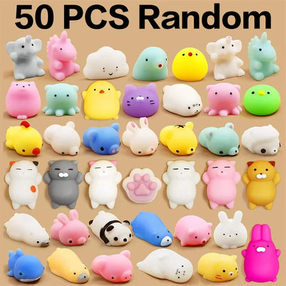 50-5 PCS Random Kawaii Mochi Squishy Fidget Toy Mini Cute Soft Cat Anti Stress Reliever Sensory Squeeze Xmas Gift for Adult Kid
