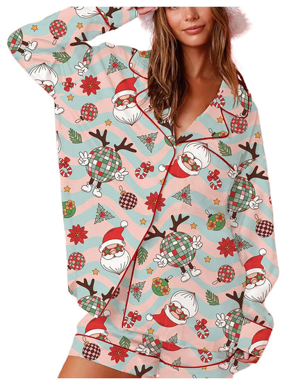Women s 2 Piece Lounge Set Cozy Reindeer Christmas Tree Print Top and Bottom Pajama Set for Winter Nights