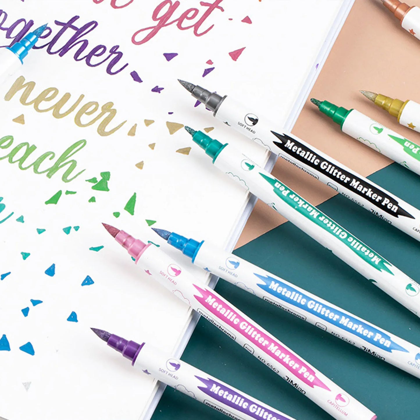 10 قطع من أقلام التحديد المعدنية ذات الرأس المزدوج مع فرشاة ورؤوس دقيقة وأقلام تحديد للبطاقات اليدوية وأدوات الرسم والكتب والعودة إلى المدرسة