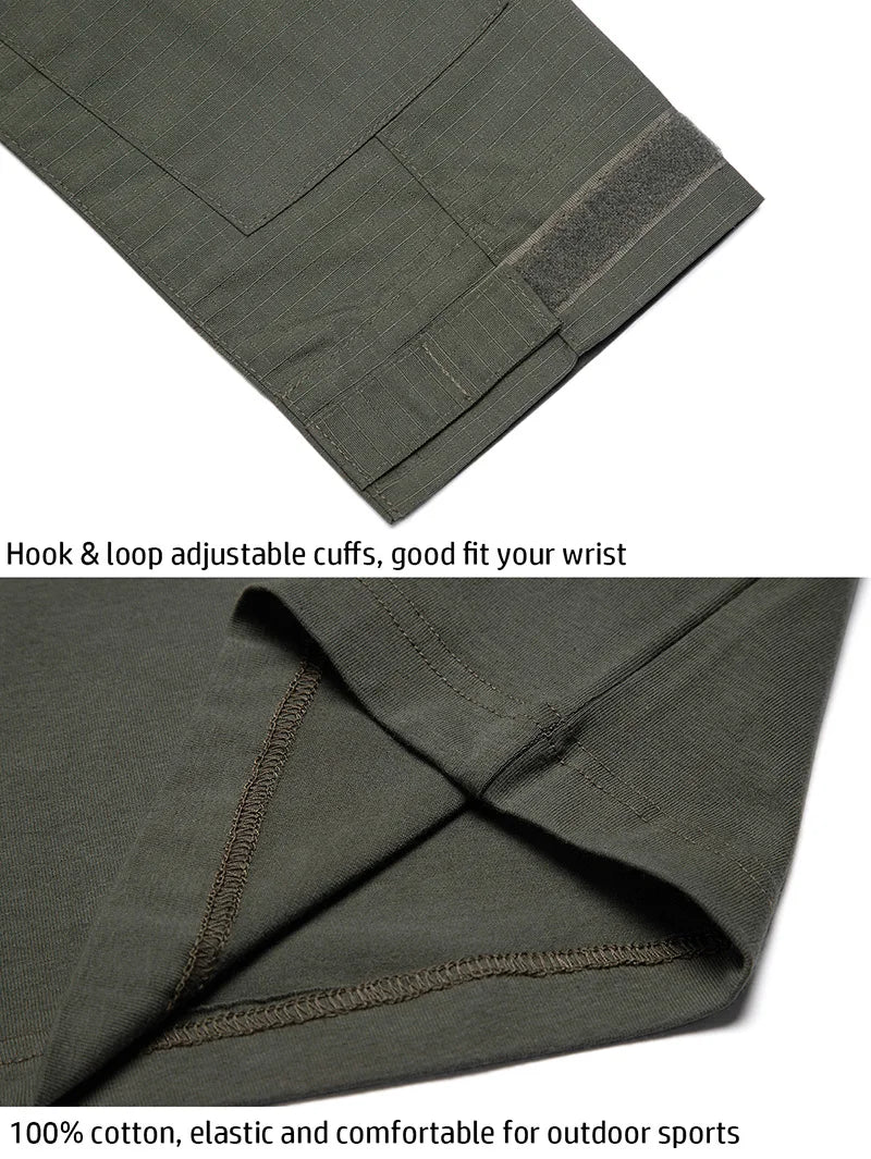 Men's Long Sleeve Combat Shirt 1/4 Zipper Ripstop Cotton Tactical Shirts Navy Blue Camoufalge Airsoft T Shirts