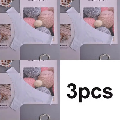 3PCS  Panties Women Ice Silk Underwear Low Waist V-Waist Briefs Cotton Crotch Breathable Quick-Drying Sports Underwear