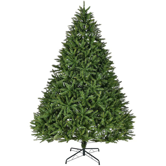 9ft Unlit Hinged Christmas Tree, 3655 Tips, Metal Stand, Easy Assembly. Ideal for Festivals.
