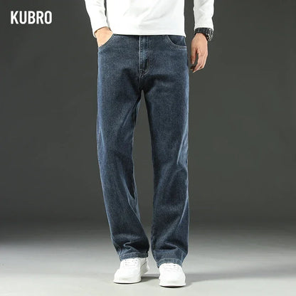 KUBRO 2025 New Autumn and Winter Men's Jeans Loose Comfortable Straight Business Casual Versatile Wide-leg Business Trousers