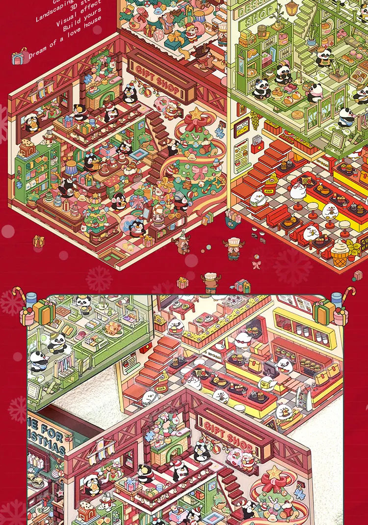 Christmas Theme DIY 3D Sticker Cartoon Pocket Cabin Scene Stacking and Pasting Festival Birthday Gift for Kid Child Student