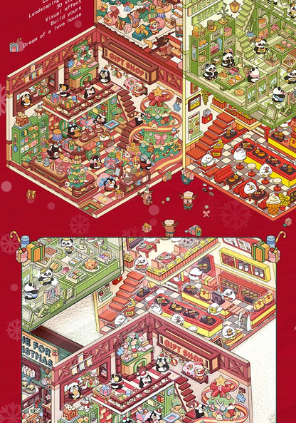 Christmas Theme DIY 3D Sticker Cartoon Pocket Cabin Scene Stacking and Pasting Festival Birthday Gift for Kid Child Student